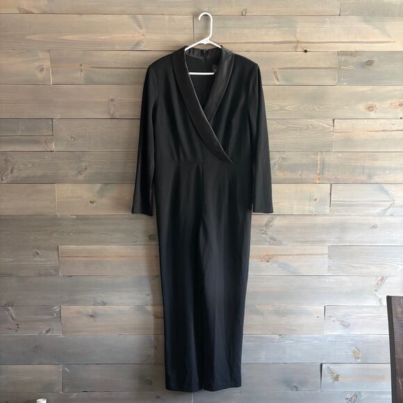 ADRIANNA PAPELL | Tuxedo Jumpsuit Satin Lapels Black Size 14 - Picture 3 of 7